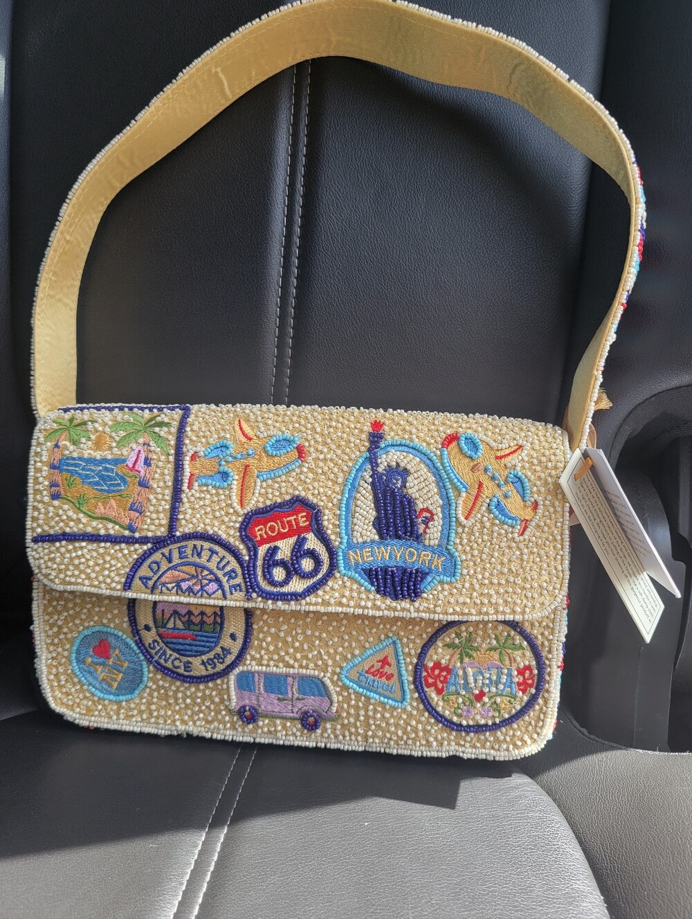 NWT Travel Adventure NEW YORK ROUTE 66 Beaded bag Handmade in India TikTok Viral - Picture 7 of 8
